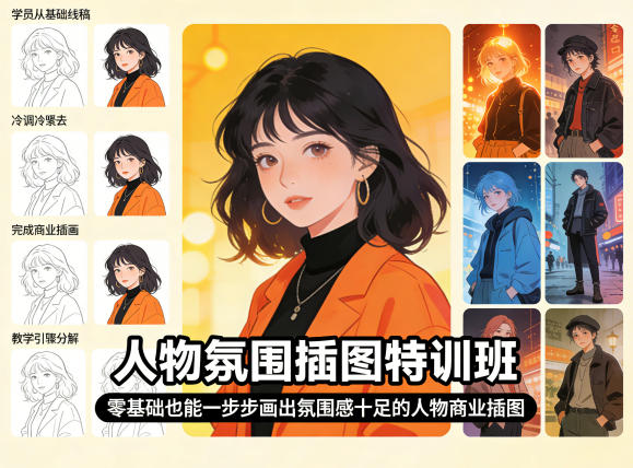 人物氛围插图特训班，零基础也能一步步画出氛围感十足的人物商业插图-星云网创