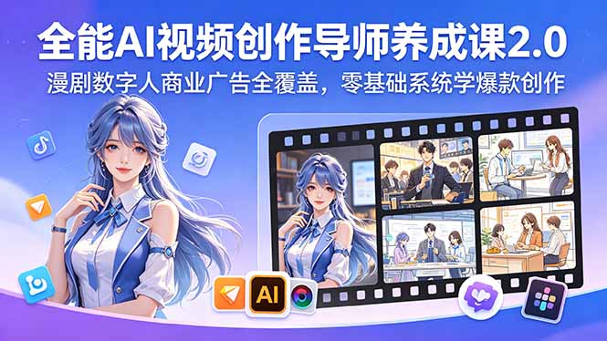 全能AI视频创作导师养成课2.0，漫剧数字人商业广告全覆盖，零基础系统学爆款创作-星云网创