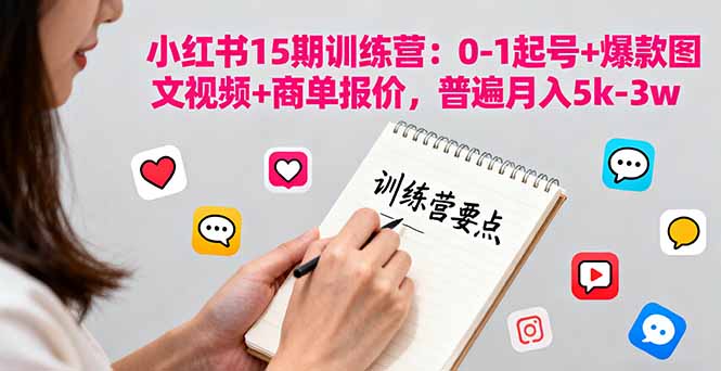 小红书15期训练营：0-1起号+爆款图文视频+商单报价，普遍月入5k-3w-我要项目网