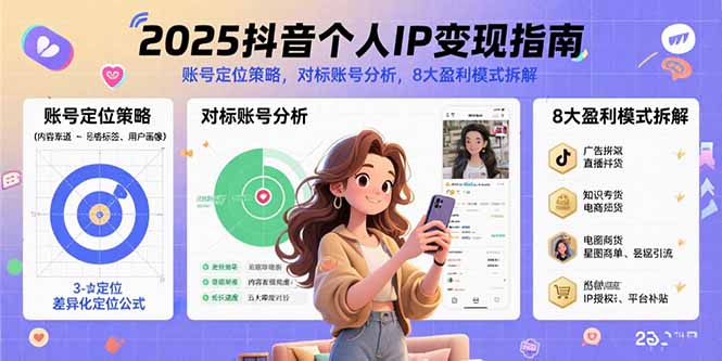 2025抖音个人IP变现指南，账号定位策略，对标账号分析，8大盈利模式拆解-星云网创