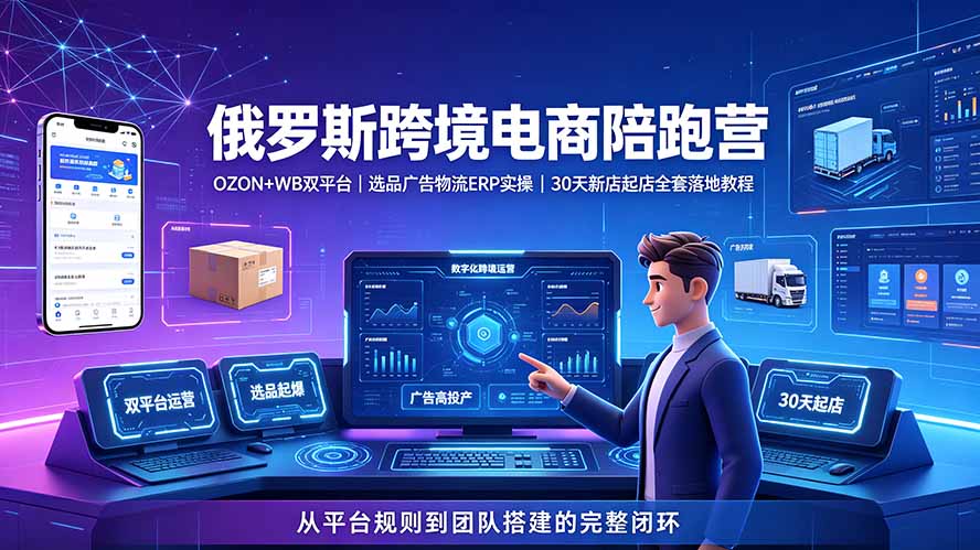2026俄罗斯跨境电商陪跑营：OZON+WB双平台｜选品广告物流ERP实操｜30天新店起店全套落地教程-星云网创