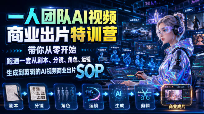 一人团队AI视频商业出片实战课：带你从零开始跑通一套从剧本、分镜、角色、运镜、生成到剪辑的AI视频商业出片SOP-星云网创