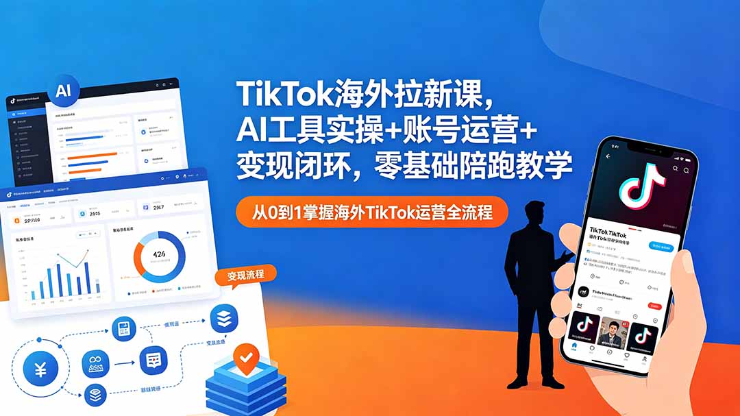 TikTok海外拉新课，AI工具实操+账号运营+变现闭环，零基础陪跑教学-星云网创