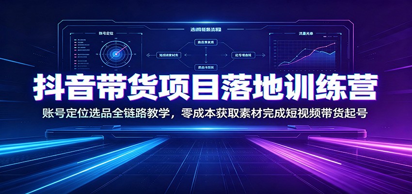 抖音带货项目落地训练营：账号定位选品全链路教学，零成本获取素材完成短视频带货起号-星云网创