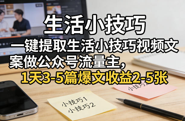 一键提取生活小技巧视频文案做公众号流量主，1天3-5篇爆文收益2-5张-星云网创