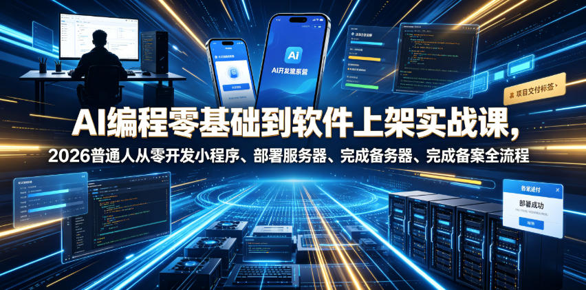 AI编程零基础到软件上架实战课，2026普通人从零开发小程序、部署服务器、完成备案全流程项目落地教程-星云网创