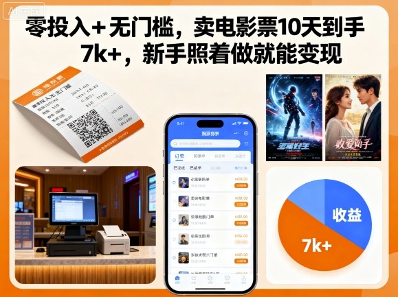 零投入+无门槛,卖电影票10天到手7k+,新手照着做就能变现【揭秘】-星云网创