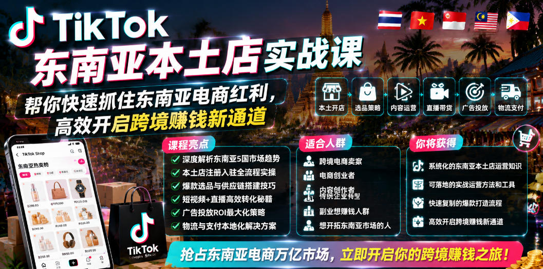 TikTok东南亚本土店实战课,帮你快速抓住东南亚电商红利,高效开启跨境賺钱新通道-星云网创