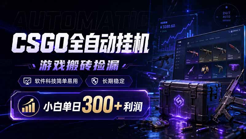 CSGO全自动挂机，游戏搬砖捡漏，软件科技简单易用，长期稳定，小白单日300+利润-星云网创