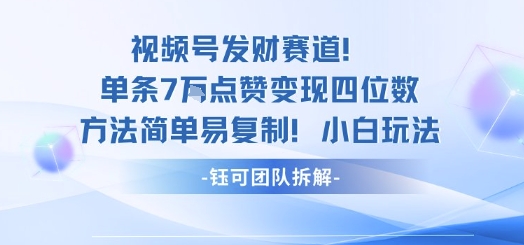 视频号发财赛道单条7W点赞变现四位数方法简单易复制小白玩法-星云网创