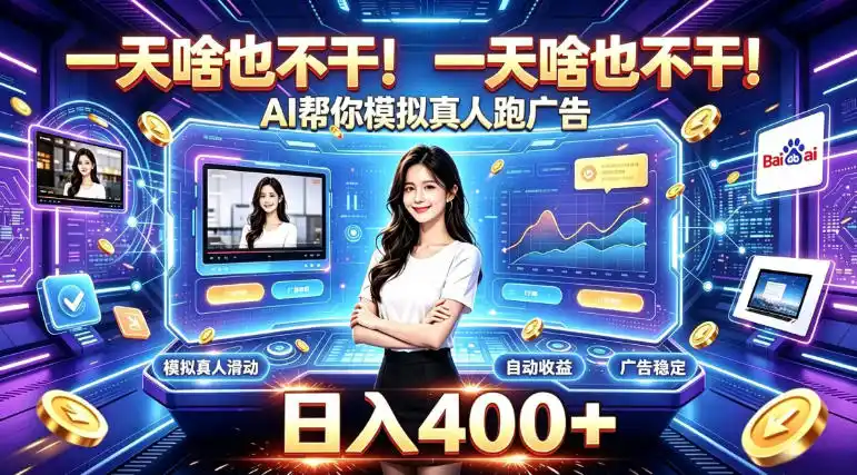 一天啥也不干!AI帮你模拟真人跑广告,稳定日入400+,实现真正被动变现【揭秘】