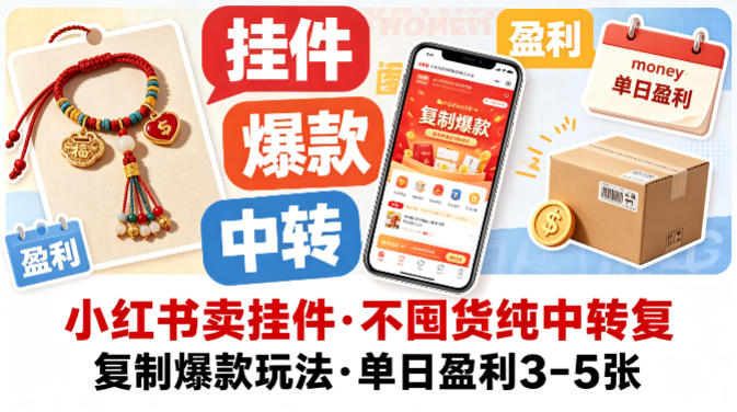 小红书卖挂件，不囤货纯中转复制爆款玩法，单日盈利3-5张-星云网创