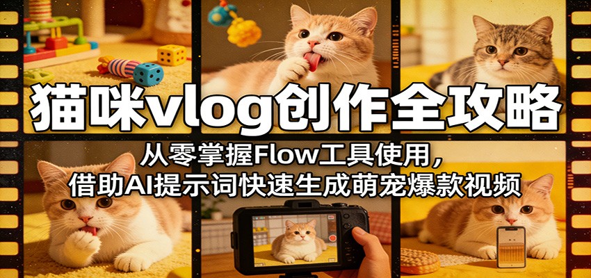 猫咪vlog创作全攻略：从零掌握Flow工具使用，借助AI提示词快速生成萌宠爆款视频-星云网创