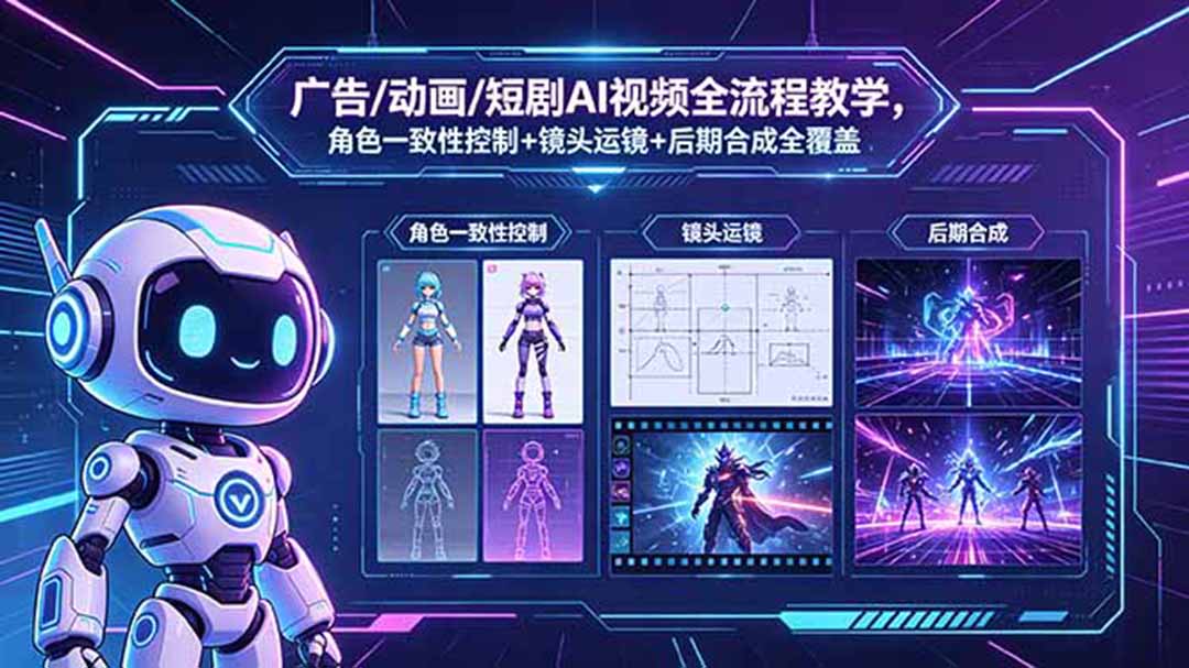 广告/动画/短剧AI视频全流程教学，角色一致性控制+镜头运镜+后期合成全覆盖-星云网创