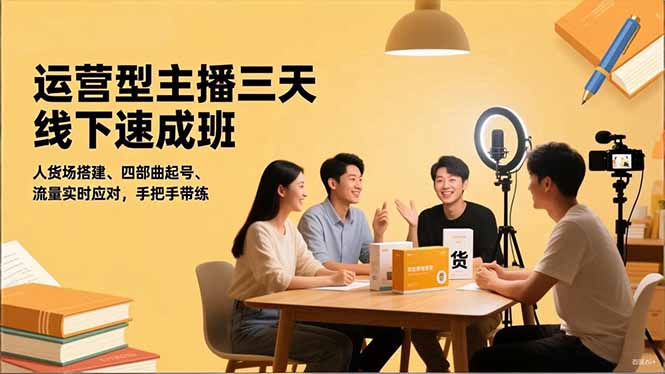 运营型主播三天线下班，人货场搭建,四部曲起号,流量实时应对，手把手带练-星云网创