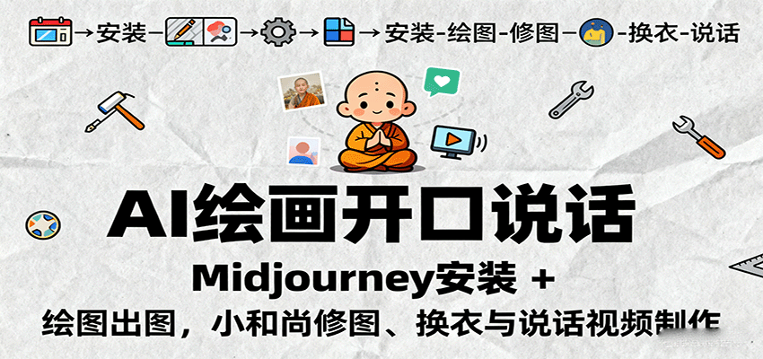 AI绘画开口说话，Midjourney安装 + 绘图出图，小和尚修图、换衣与说话视频制作-星云网创