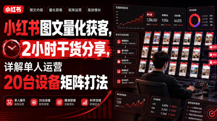 小红书图文量化获客，2小时干货分享，详解单人运营20台设备矩阵打法-星云网创