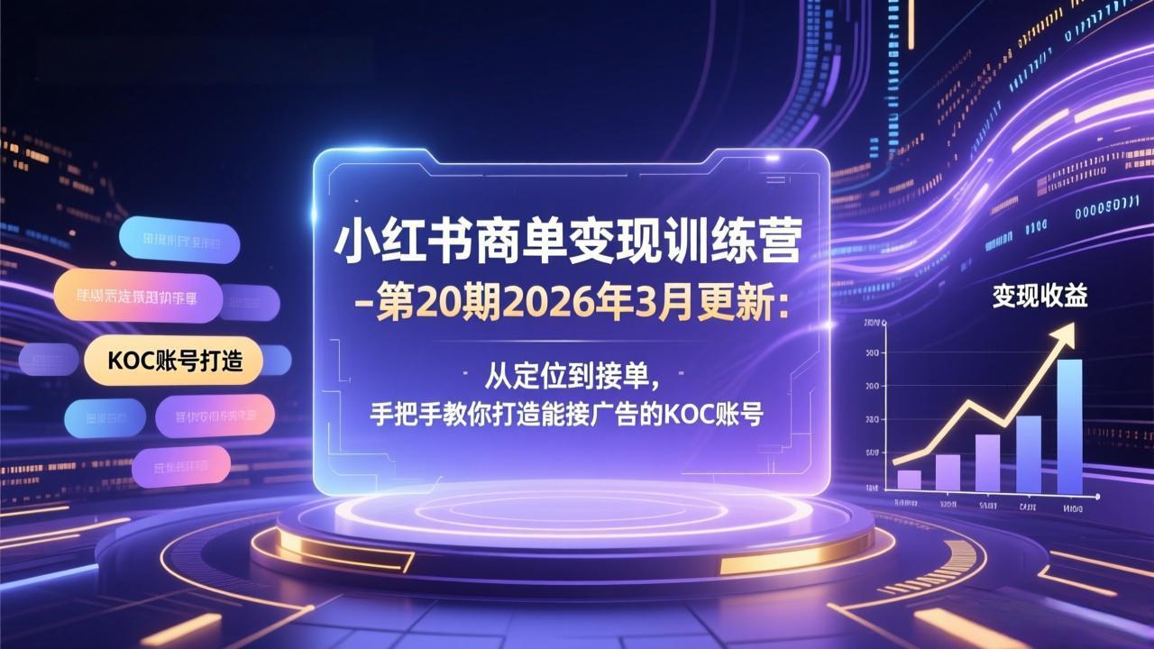 小红书商单变现训练营-第20期26年3月更新：从定位到接单，手把手教你打造能接广告的KOC账号-星云网创