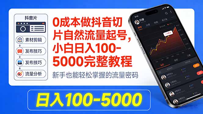 0成本做抖音切片自然流量起号，小白日入100-5000完整教程-星云网创
