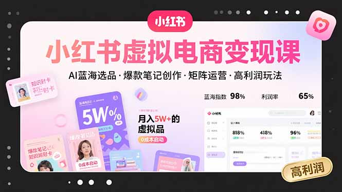 小红书虚拟电商变现课，AI蓝海选品，爆款笔记创作，矩阵运营，高利润玩法-星云网创