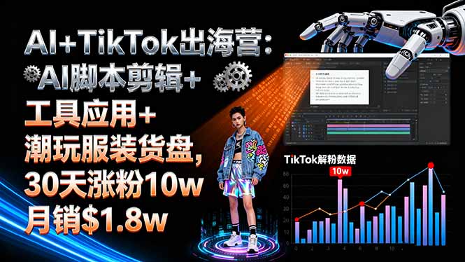 AI+TikTok出海营:AI脚本剪辑+工具应用+潮玩服装货盘,30天涨粉10w月销$1.8w-星云网创