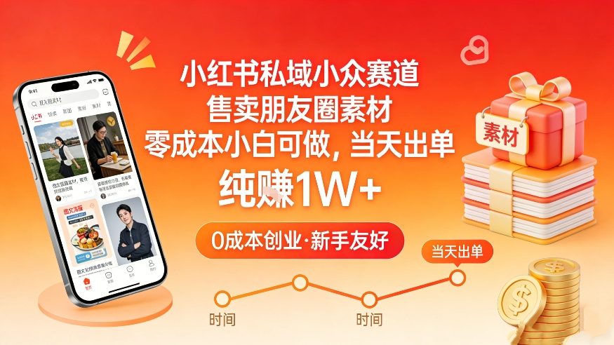 小红书私域小众赛道，售卖朋友圈素材，零成本小白可做，当天出单，月入1W+-星云网创