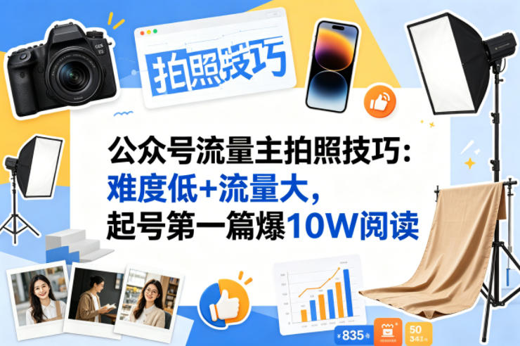 公众号流量主之拍照技巧赛道，难度低+流量大，起号第一篇就爆了10w阅读-星云网创