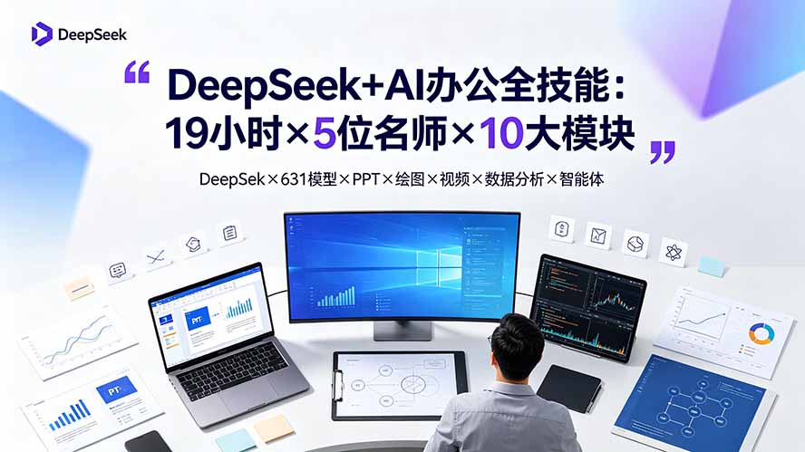 DeepSeek+AI办公全技能：19小时×5位名师×10大模块，DeepSeek×631模型×PPT×绘图×视频×数据分析×智能体-星云网创