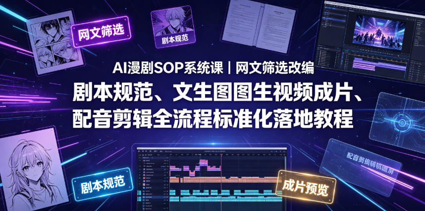 AI漫剧SOP系统课｜网文筛选改编、剧本规范、文生图图生视频成片、配音剪辑全流程标准化落地教程-星云网创