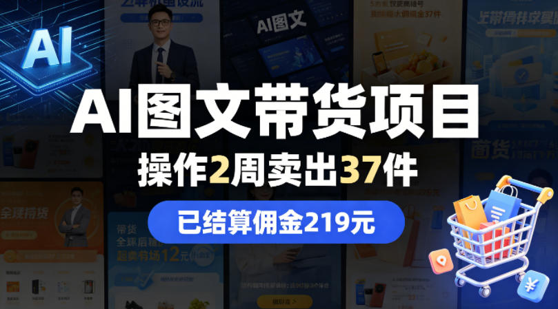 AI图文带货项目，操作2周卖出37件，已结算佣金219-星云网创