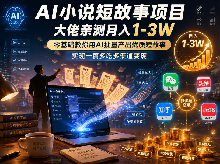 AI小说短故事项目，大佬亲测月入1-3W，零基础教你用AI批量产出优质短故事，实现一稿多吃多渠道变现(更新0624)-星云网创