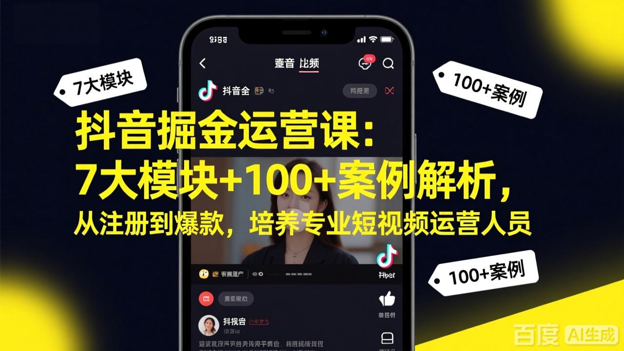 抖音掘金运营课：7大模块+100+案例解析，从注册到爆款，培养专业短视频运营人员-星云网创