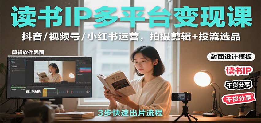 读书IP多平台变现课：抖音/视频号/小红书运营，拍摄剪辑+投流选品-星云网创