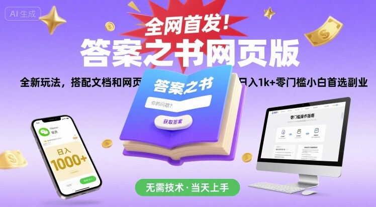 全网首发！答案之书网页版，全新玩法，搭配文档和网页，日入1k+零门槛小白首选副业【揭秘】-问题不大网创