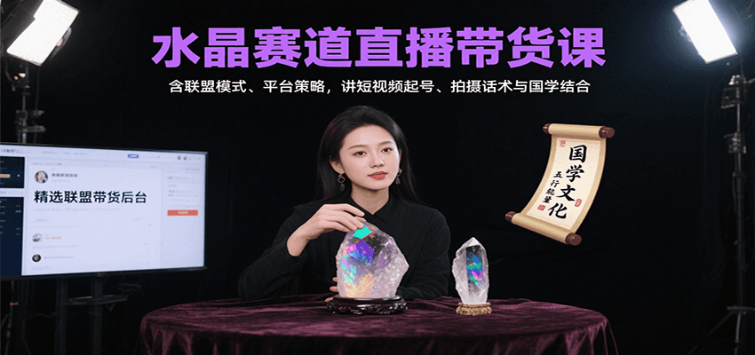 水晶赛道直播带货课：含联盟模式、平台策略，讲短视频起号、拍摄话术与国学结合-星云网创