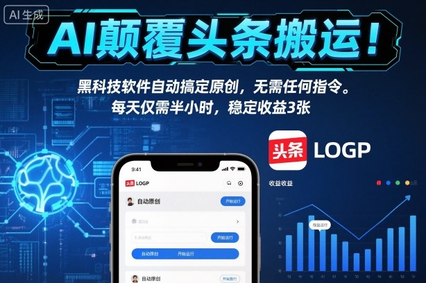 AI颠覆头条搬运！黑科技软件自动搞定原创，无需任何指令。每天仅需半小时，稳定收益3张【揭秘】-我要项目网