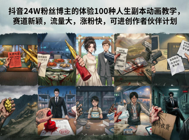 抖音24W粉丝博主的体验100种人生副本动画教学，赛道新颖，流量大，涨粉快，可进创作者伙伴计划-星云网创