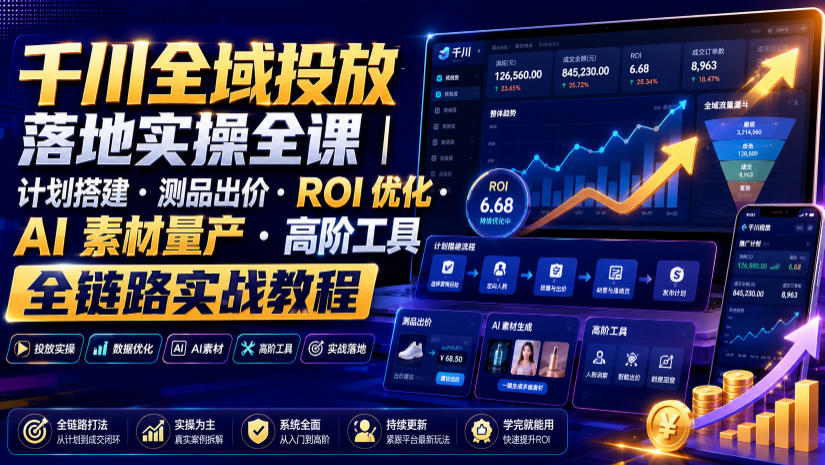 千川全域投放落地实操全课｜计划搭建・测品出价・ROI优化・AI素材量产・高阶工具全链路实战教程-星云网创