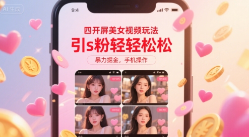 四开屏美女视频玩法,引s粉轻轻松松,暴力掘金,手机操作【揭秘】-星云网创