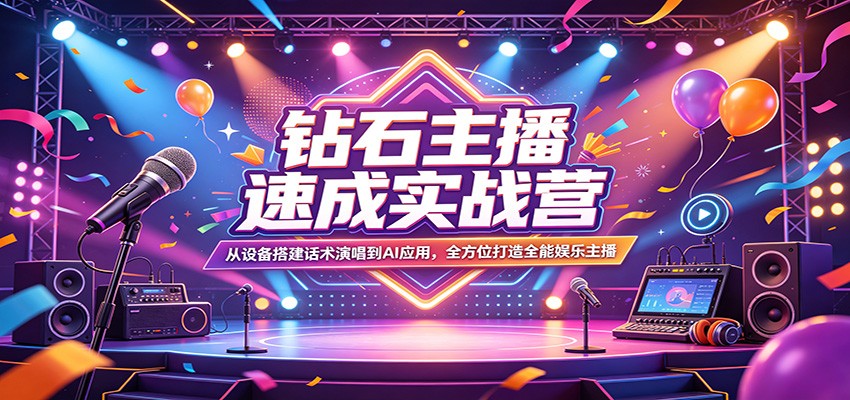 钻石主播速成实战营：从设备搭建话术演唱到AI应用，全方位打造全能娱乐主播-星云网创