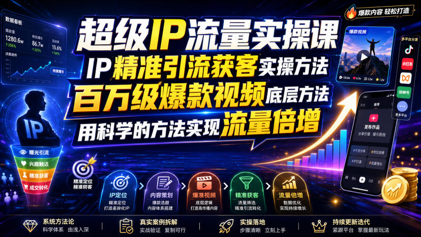 超级IP流量实操课，IP精准引流获客实操方法，百万级爆款视频底层方法，用科学的方法实现流量倍增-星云网创