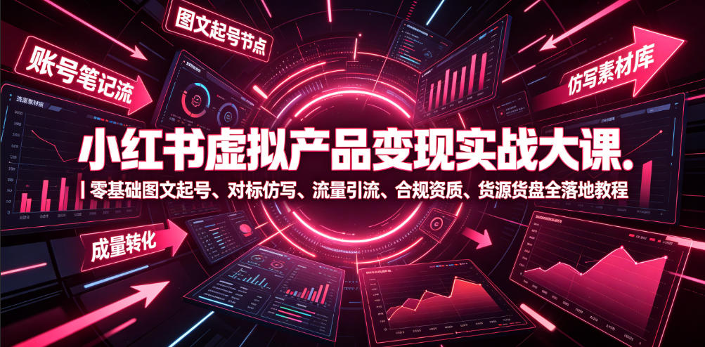 小红书虚拟产品变现实战大课｜零基础图文起号、对标仿写、流量引流、合规资质、货源货盘全落地教程-星云网创