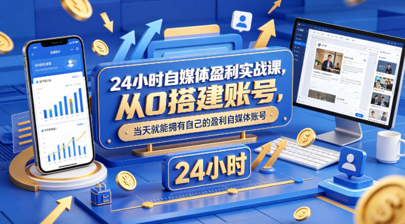 24小时自媒体盈利实战课，从0搭建账号，当天就能拥有自己的盈利自媒体账号-星云网创
