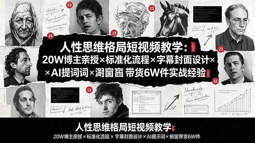 人性思维格局短视频教学：20W博主亲授×标准化流程×字幕封面设计×AI提示词×橱窗带货6W件实战经验-星云网创
