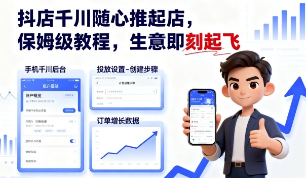 抖店千川随心推起店，保姆级教程，生意即刻起飞-星云网创