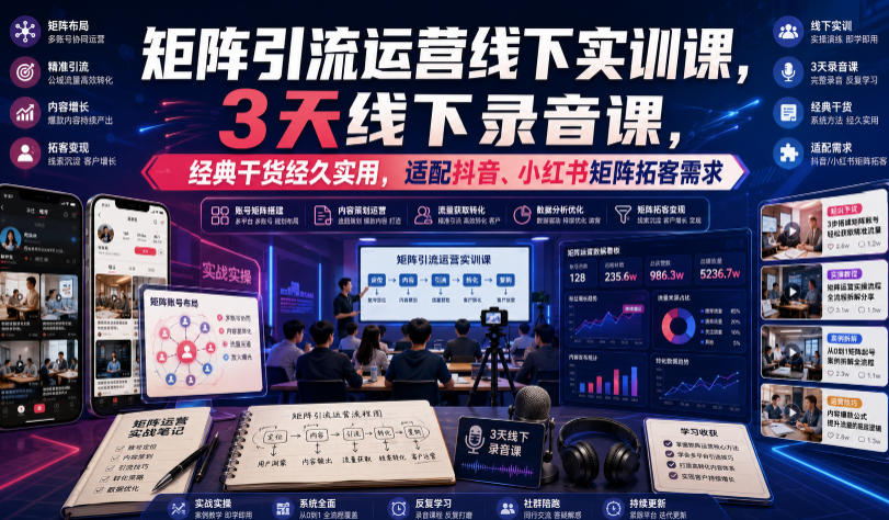 嗨推矩阵引流运营线下实训课，3天线下录音课，经典干货经久实用，适配抖音、小红书矩阵拓客需求-星云网创