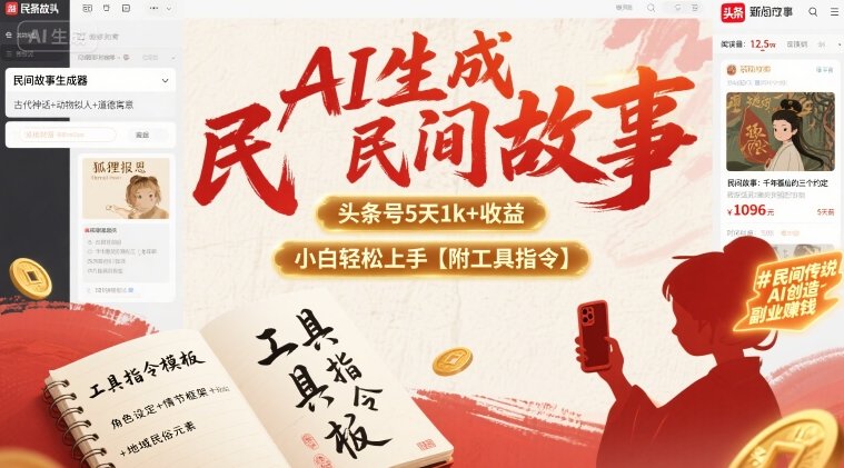 AI生成民间故事，头条号5天1k+，小白轻松上手【附工具指令】-星云网创