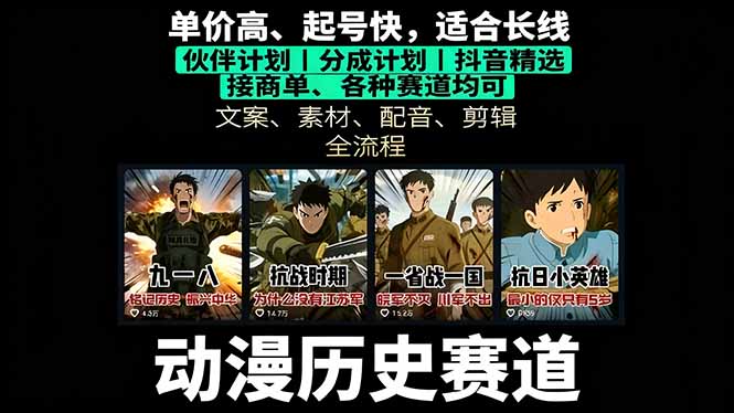 历史动漫赛道撸分成:起号、文案、素材、配音、剪辑,单视频收益破万-星云网创