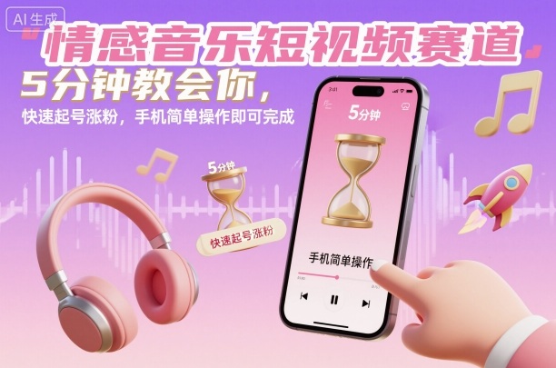情感音乐短视频赛道,5分钟教会你,快速起号涨粉,手机简单操作即可完成-星云网创