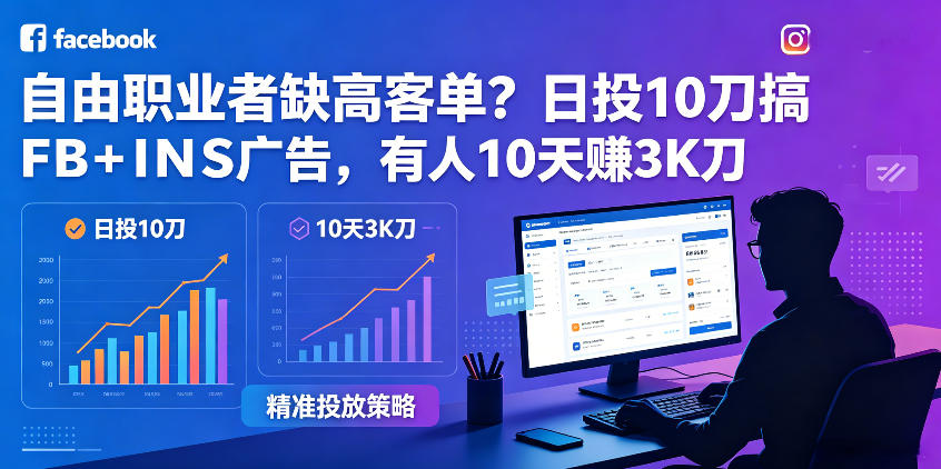 自由职业者缺高客单？日投10刀搞FB+INS广告，有人10天赚3K刀！【原创双语字幕】-星云网创